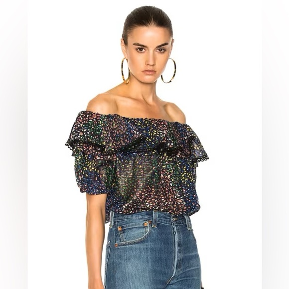 Chloe navy and multi colored patterned blouse - Picture 1 of 5